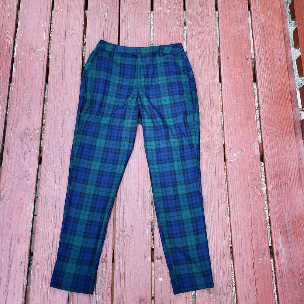 Hot Topic Women’s Juniors Sz L Tartan Blue Green Plaid Pants - Picture 2 of 10
